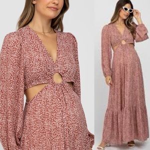 PinkBlush Rust Floral Cutout Detail Maxi Dress Size Small